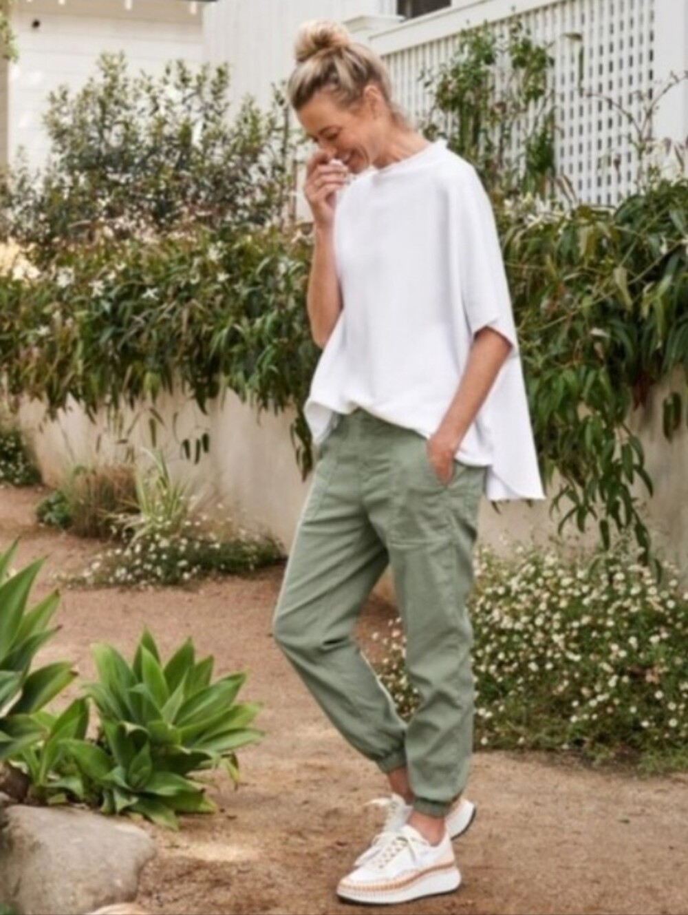 Frank & Eileen Jameson Jogger Pants Cotton Linen Army Green Size 4